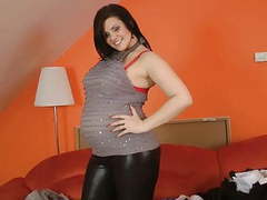 UhPorn presents: Pregnant lady oils up her huge belly and big tits - preggo