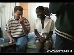 UhPorn presents: Ebony schoolgirl getting interracial threesome