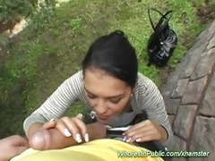 UhPorn presents: Young busty gives outdoor blowjob