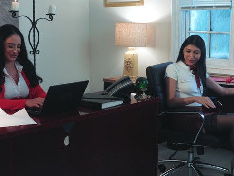 UhPorn presents: Big butt boss spreads legs to ride her coworker on the bed