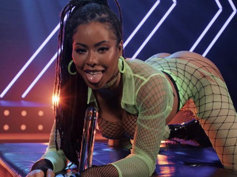 UhPorn presents: Kira noir wearing fishnet lingerie sucking a big black cock