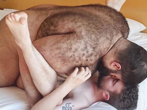 UhPorn presents: Hairy chubby guy fucks young hunk's ass and fills him with cum