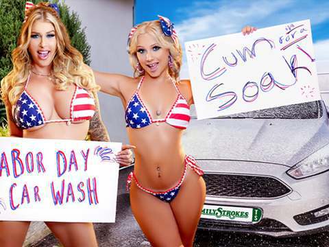UhPorn presents: Car wash duo shake tits and score big