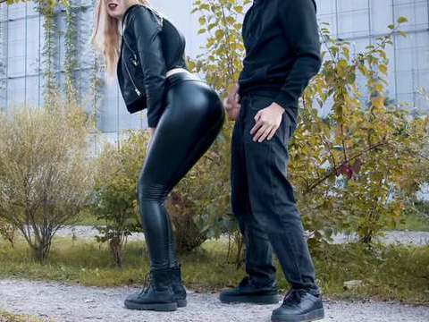 UhPorn presents: He cums on my latex leggings in public! - clothedpleasures