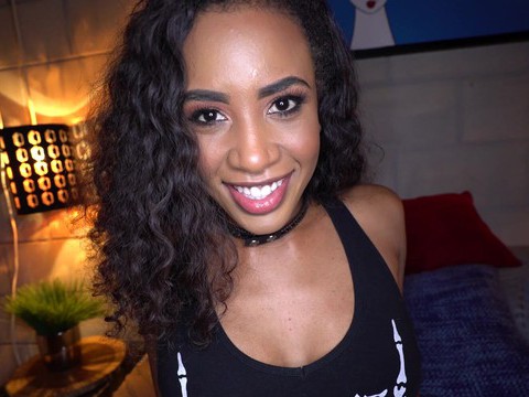 UhPorn presents: Ebony hottie demi sutra spreads legs for a large white dick
