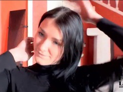 UhPorn presents: Blue eyed girl in black turtleneck strips