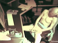 UhPorn presents: Skinny blonde masturbates and moans at computer