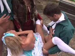 UhPorn presents: Costume porn group sex with hottie outdoors