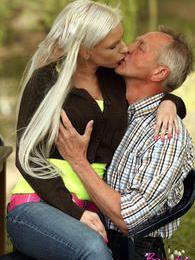 UhPorn presents: Horny blonde teenage beauty riding an old stiff schlong
