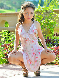 UhPorn presents: Stunning brunette young Isabel shows tiny tits and spreads her legs outdoor