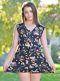 UhPorn presents: Svelte american dark-haired teen Kylie Quinn in shorts toys her twat outdoor